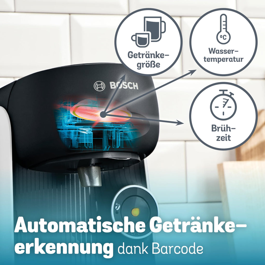 Tassimo Finesse TAS1104 – Kapselmaschine, IntensityBoost, über 70 Getränke, 1400W, Weiss/Schwarz