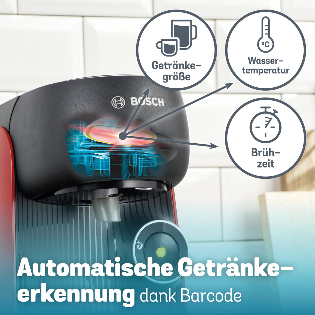 Tassimo Finesse TAS163E – Kapselmaschine mit IntensityBoost, über 70 Getränke, 1400W, Rot/Schwarz